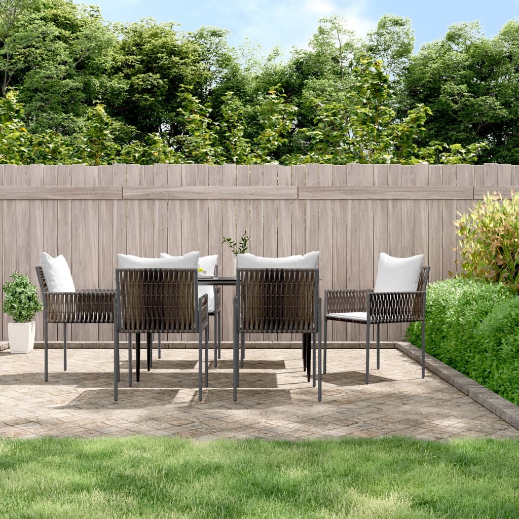 vidaXL 7-tlg. Garten-Essgruppe mit Kissen Poly Rattan und Stahl