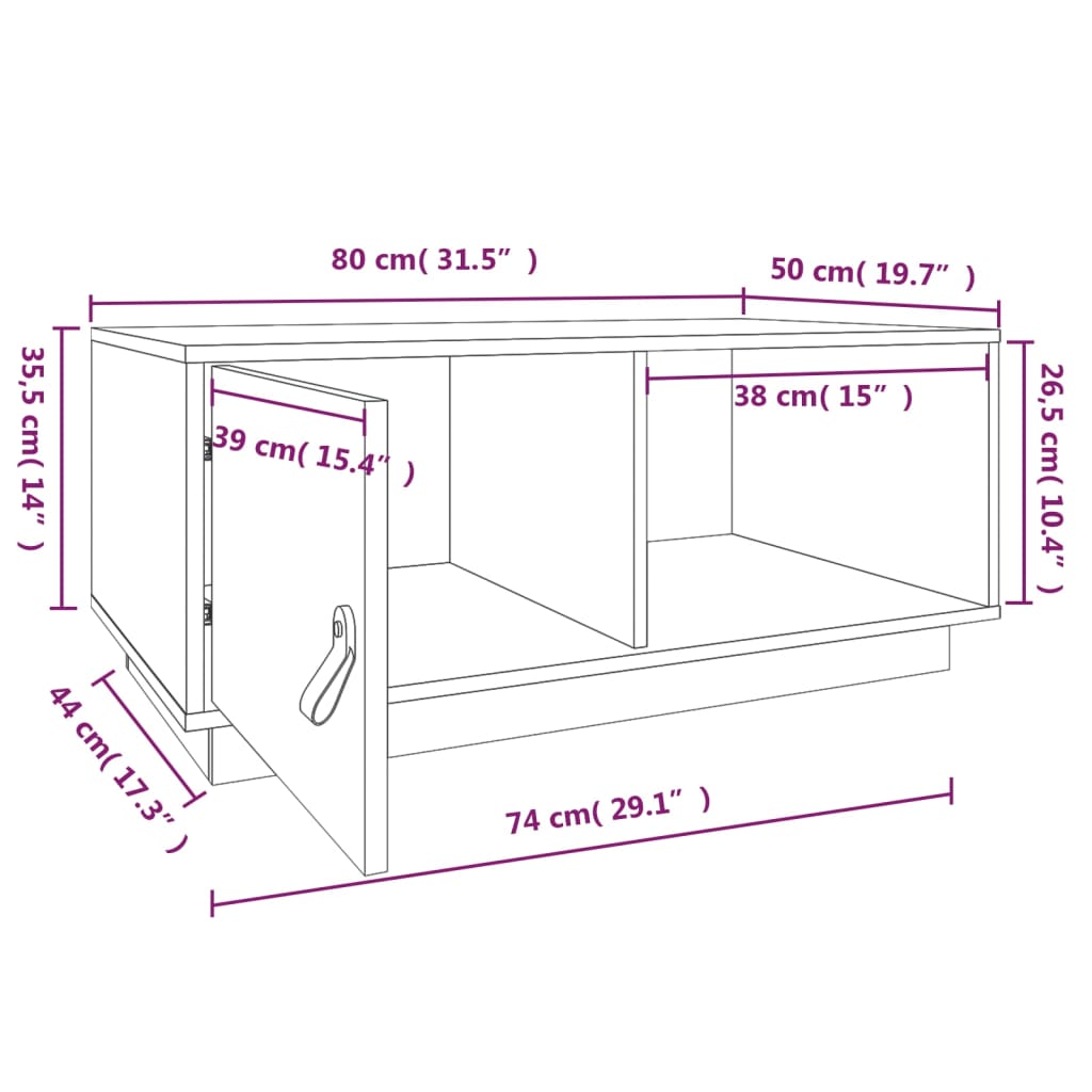 vidaXL Couchtisch 80x50x35,5 cm Massivholz Kiefer