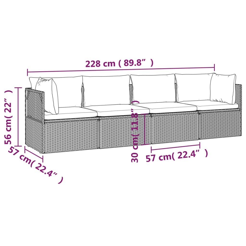 vidaXL 4-tlg. Garten-Lounge-Set mit Kissen Grau Poly Rattan