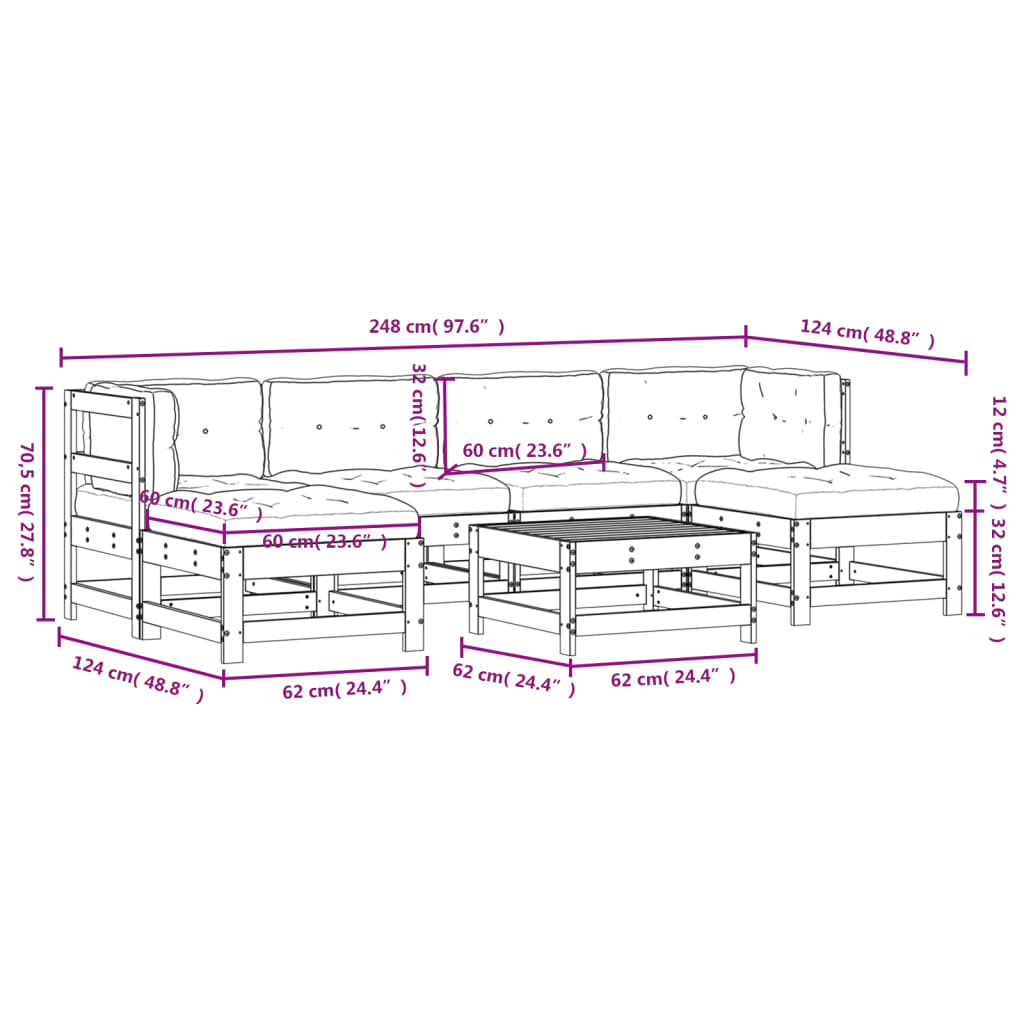 vidaXL 7-tlg. Garten-Lounge-Set mit Kissen Weiß Massivholz