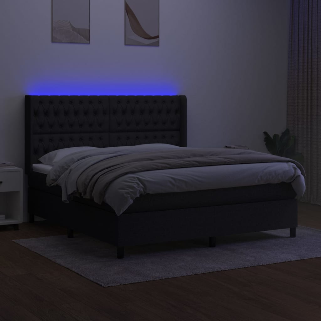 vidaXL Boxspringbett mit Matratze & LED Schwarz 180x200 cm Stoff