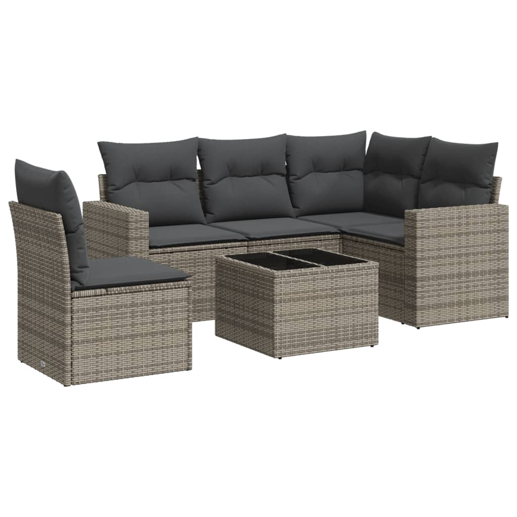 vidaXL 6-tlg. Garten-Sofagarnitur mit Kissen Grau Poly Rattan