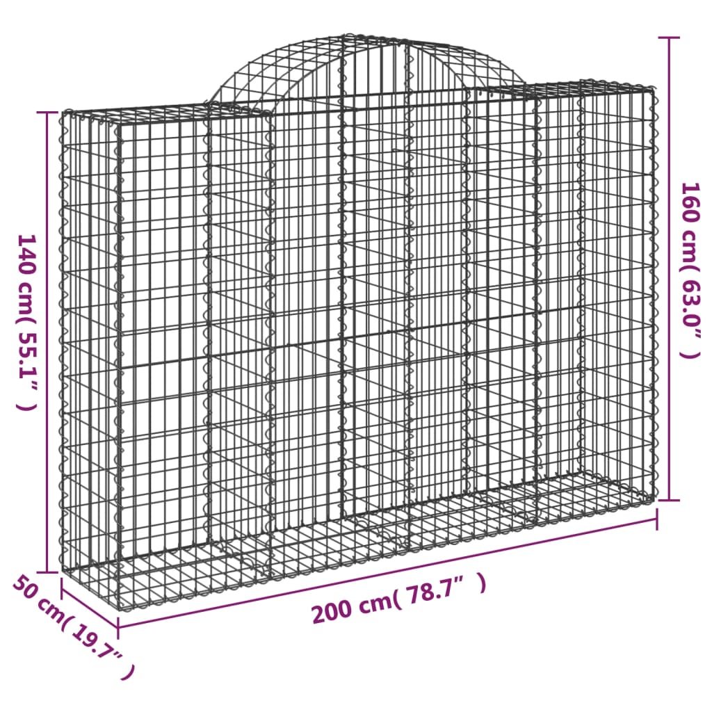 vidaXL Gabionen mit Hochbogen 15Stk. 200x50x140/160cm Verzinktes Eisen