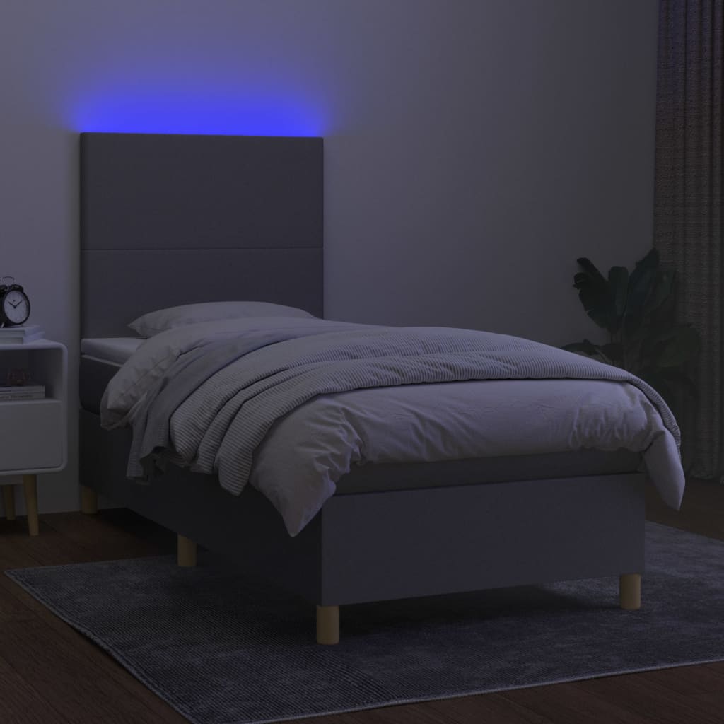 vidaXL Boxspringbett mit Matratze & LED Hellgrau 90x200 cm Stoff