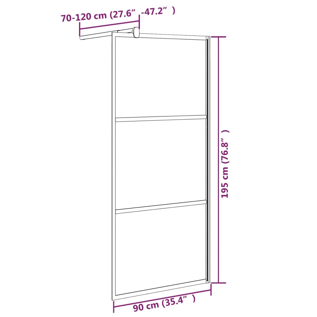 vidaXL Duschwand für Walk-In Dusche 90x195 cm ESG Mattiert Schwarz