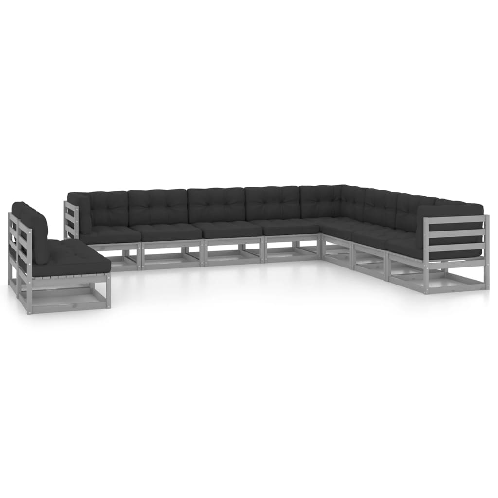 vidaXL 10-tlg. Garten-Lounge-Set mit Kissen Grau Massivholz Kiefer