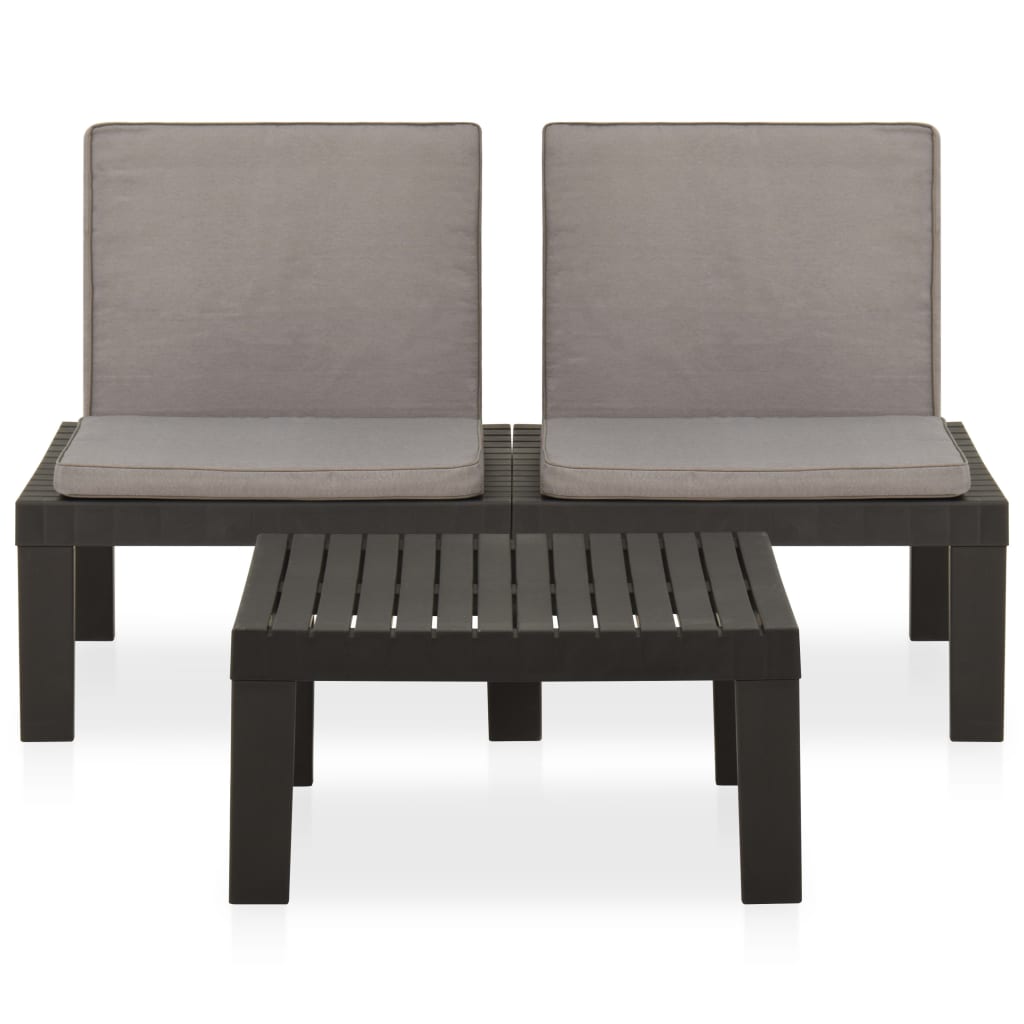 vidaXL 2-tlg. Garten-Lounge-Set mit Auflagen Kunststoff Grau