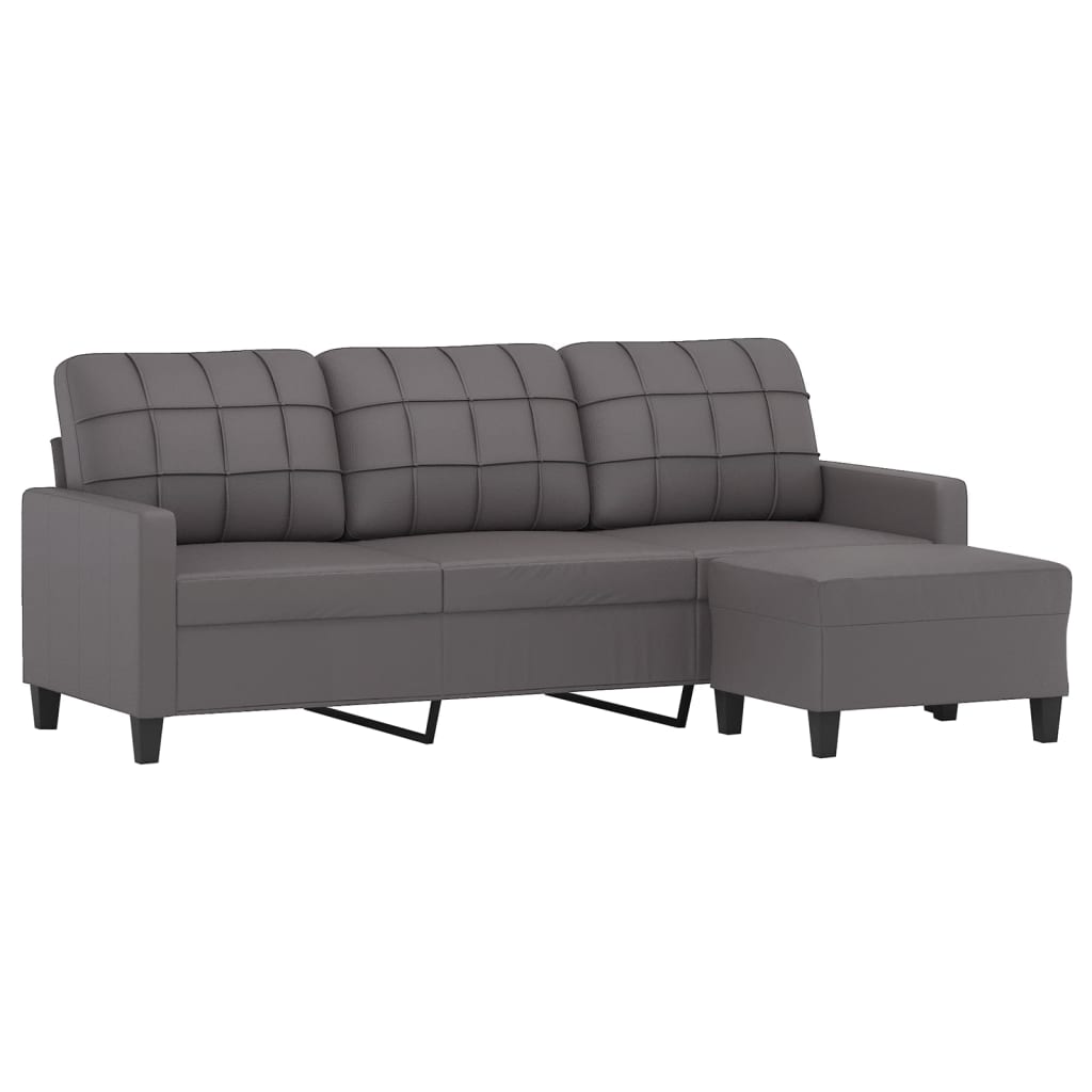 vidaXL 3-Sitzer-Sofa mit Hocker Grau 180 cm Kunstleder