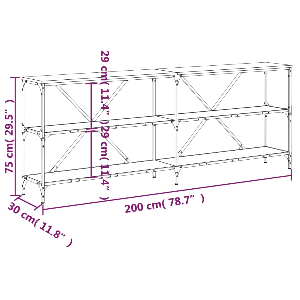 vidaXL Konsolentisch Grau Sonoma 200x30x75 cm Holzwerkstoff und Eisen