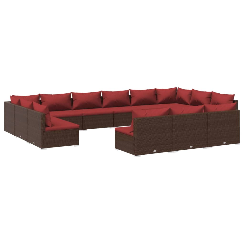 vidaXL 13-tlg. Garten-Lounge-Set mit Kissen Braun Poly Rattan