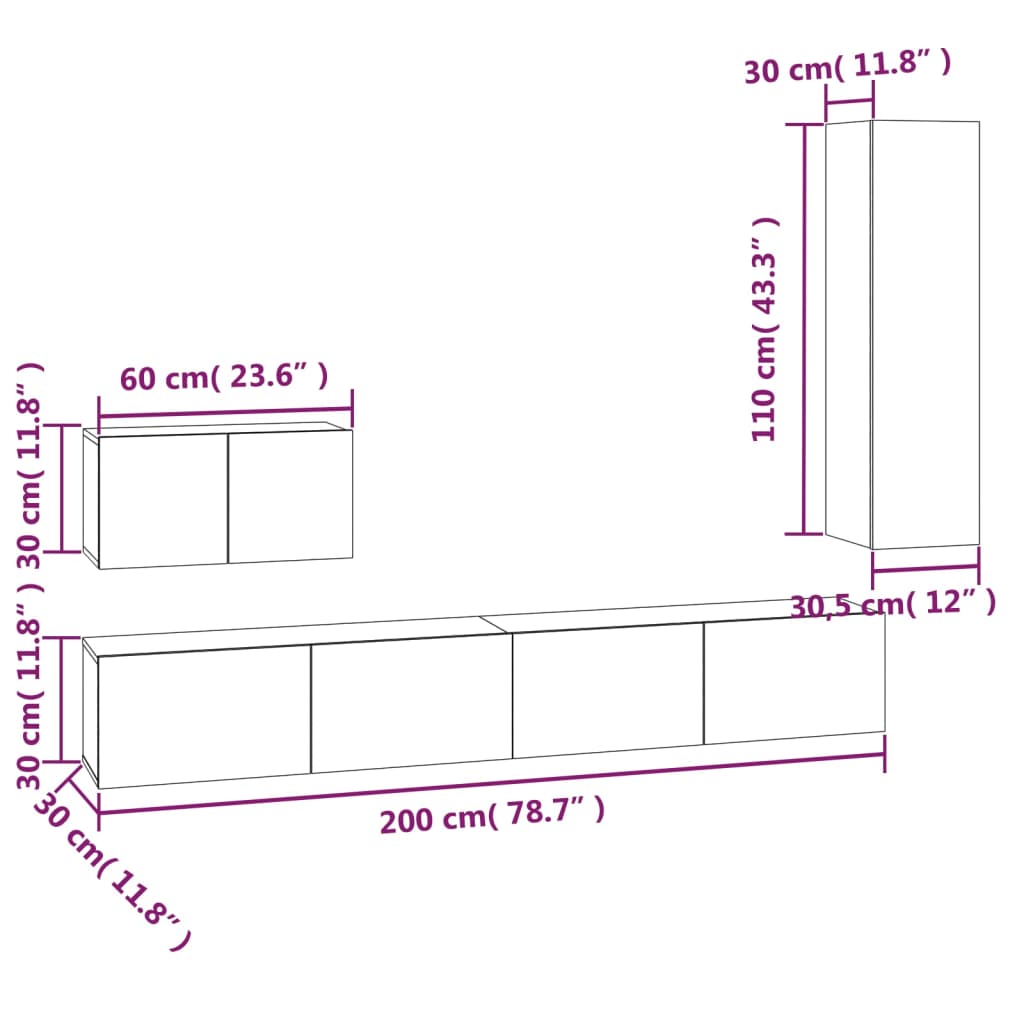 vidaXL 4-tlg. TV-Schrank-Set Grau Sonoma Holzwerkstoff