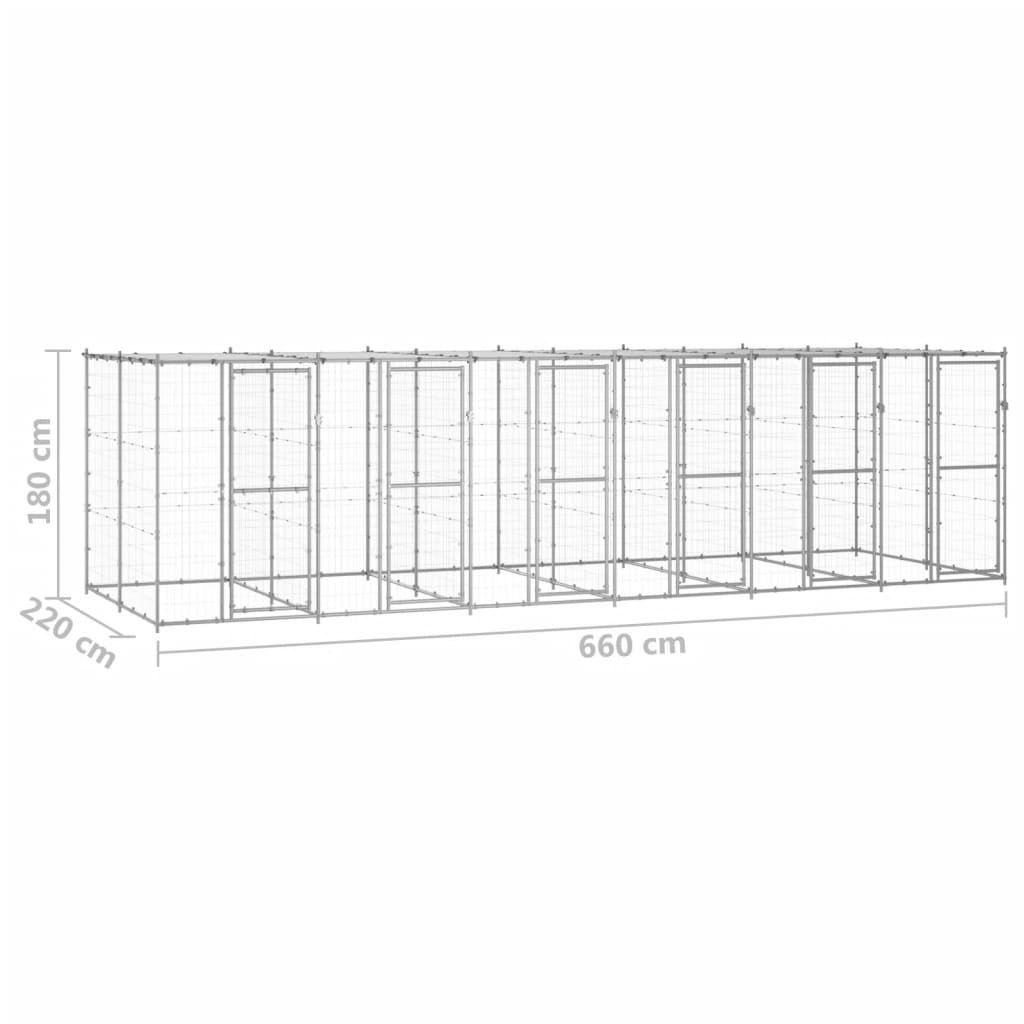 vidaXL Outdoor-Hundezwinger mit Überdachung Verzinkter Stahl 14,52 m²