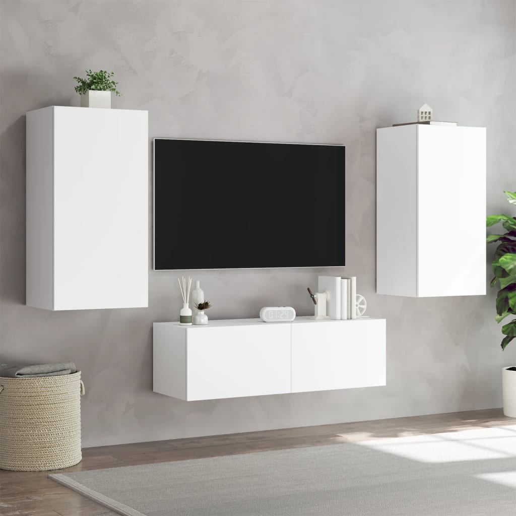 vidaXL TV-Wandschrank mit LED-Leuchten Weiß 40,5x35x80 cm