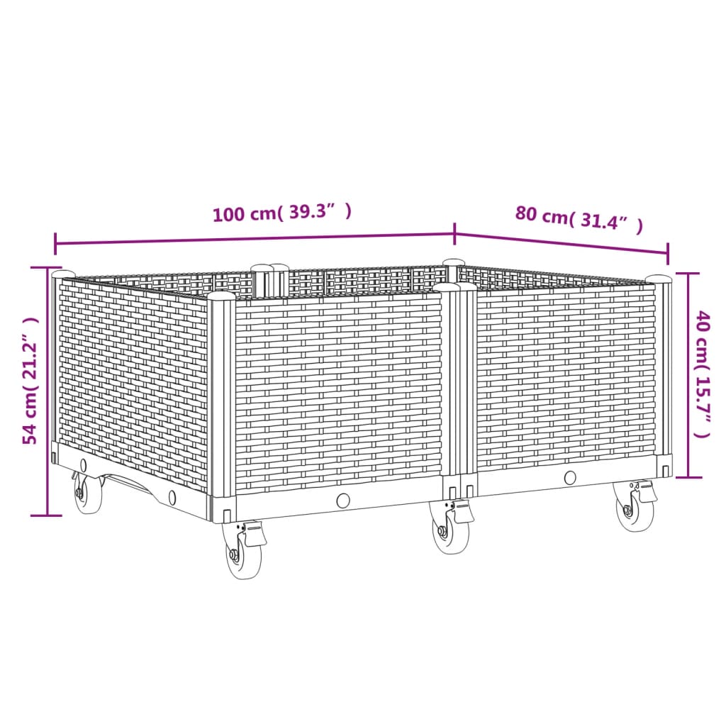 vidaXL Pflanzkasten mit Rollen Grau 100x80x54 cm PP