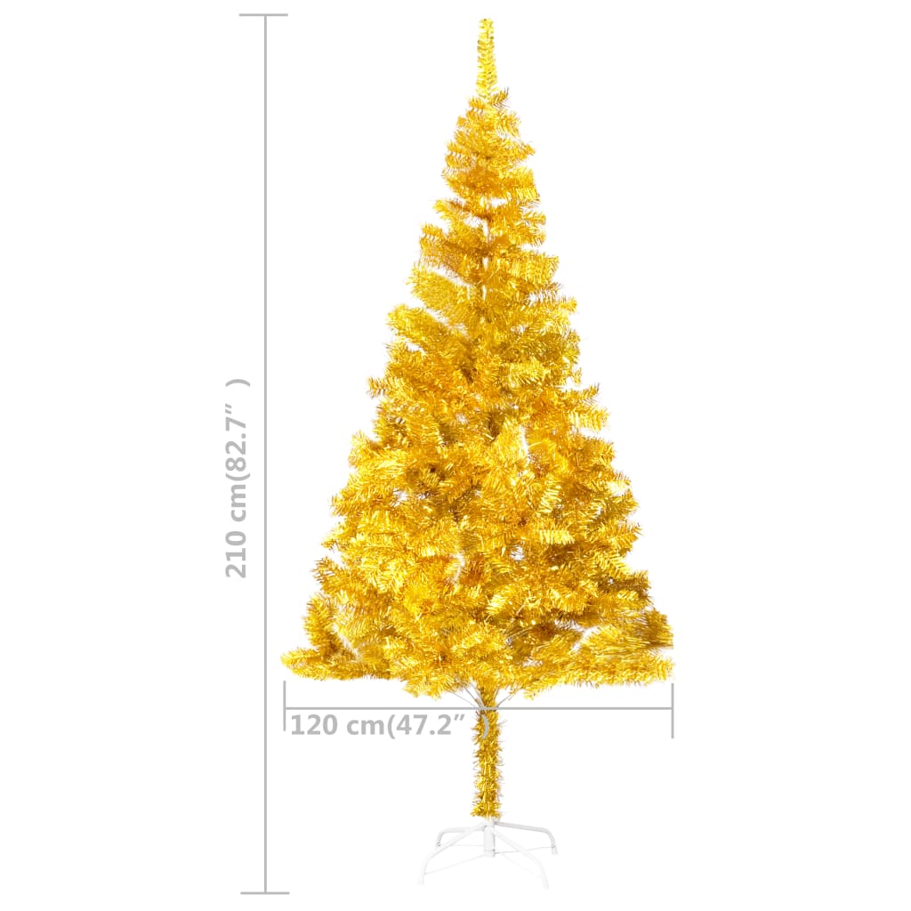 vidaXL Künstlicher Weihnachtsbaum Beleuchtung & Kugeln Gold 210 cm