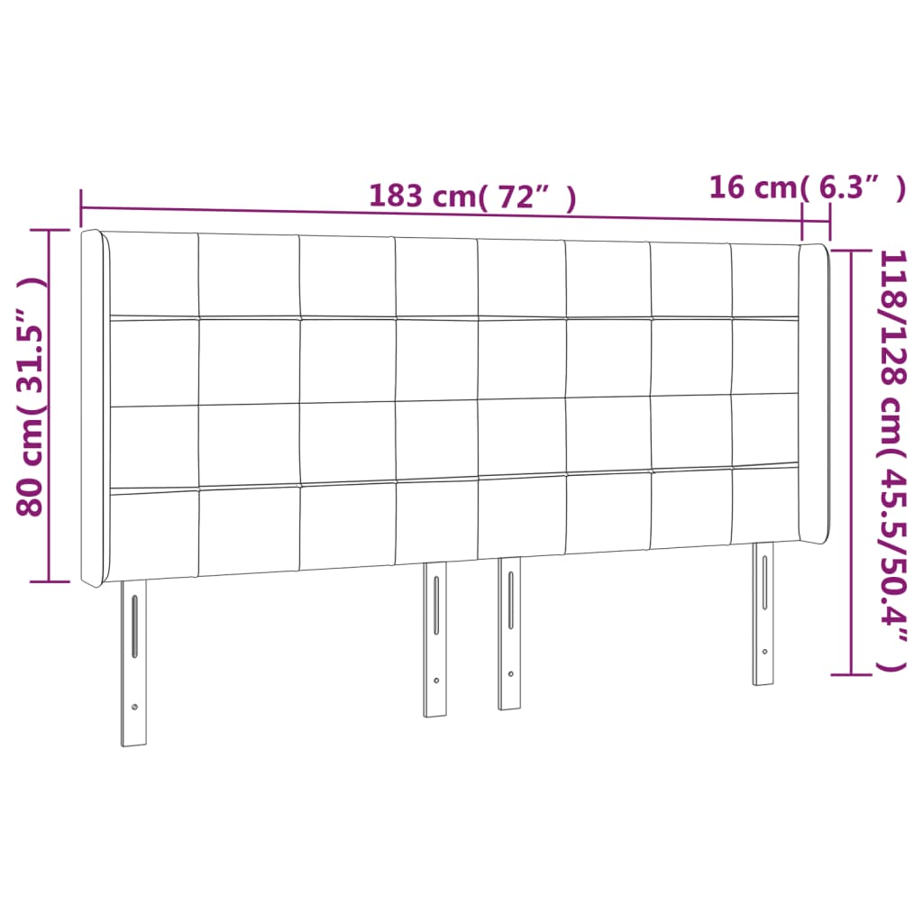 vidaXL LED Kopfteil Dunkelgrau 183x16x118/128 cm Stoff