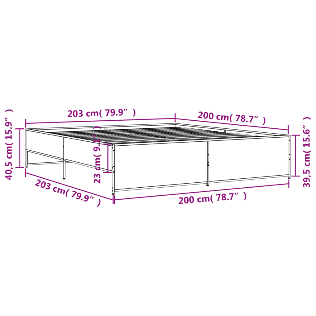 vidaXL Bettgestell Räuchereiche 200x200 cm Holzwerkstoff und Metall