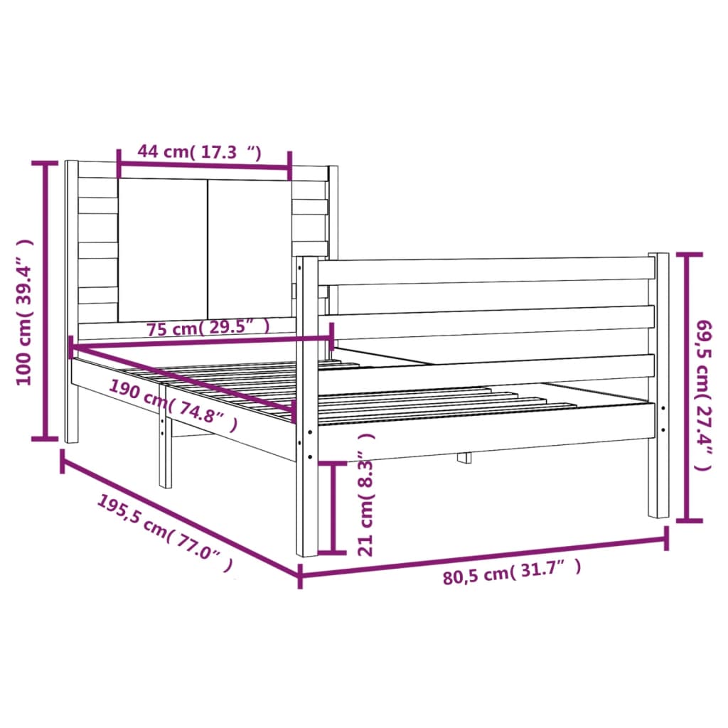 vidaXL Massivholzbett Kiefer 75x190 cm