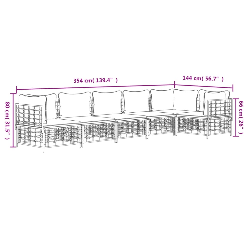 vidaXL 6-tlg. Garten-Lounge-Set mit Kissen Anthrazit Poly Rattan