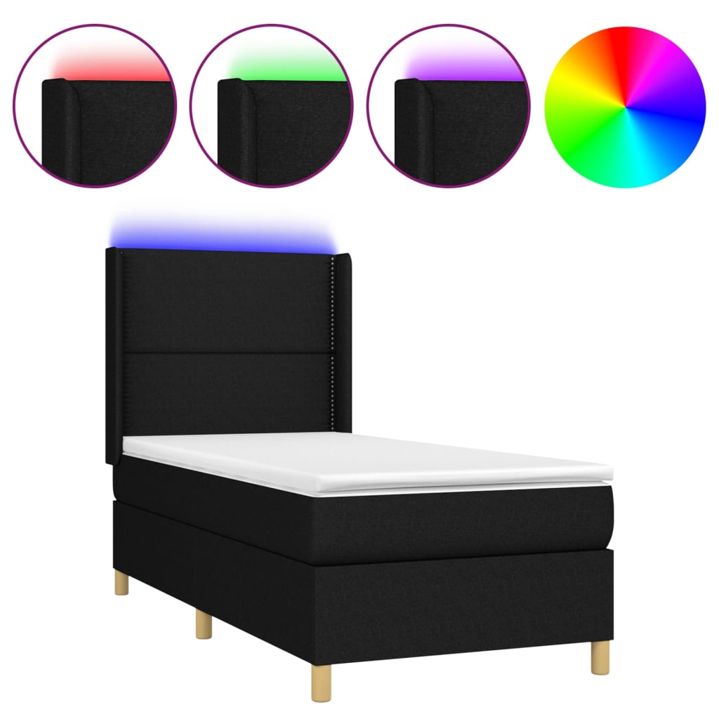 vidaXL Boxspringbett mit Matratze & LED Schwarz 90x190 cm Stoff