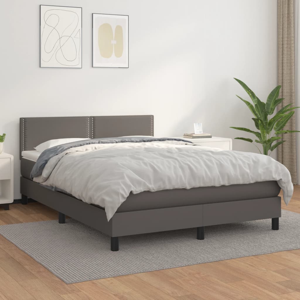 vidaXL Boxspringbett mit Matratze Grau 140x200 cm Kunstleder