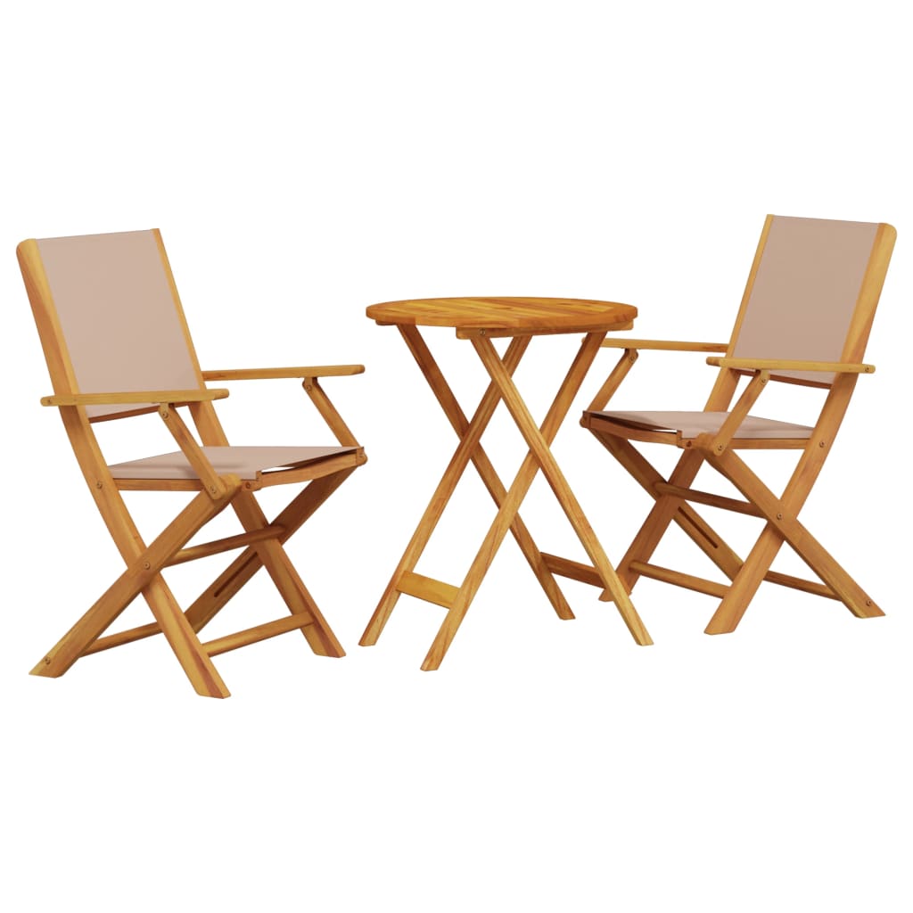 vidaXL 3-tlg. Bistro-Set Taupe Stoff und Massivholz