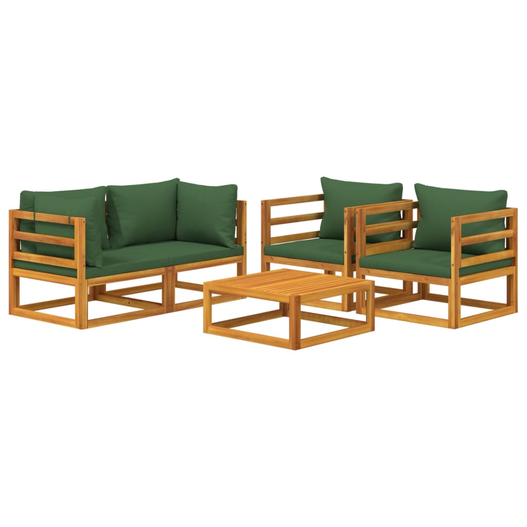 vidaXL 5-tlg. Garten-Lounge-Set mit Grünen Kissen Massivholz