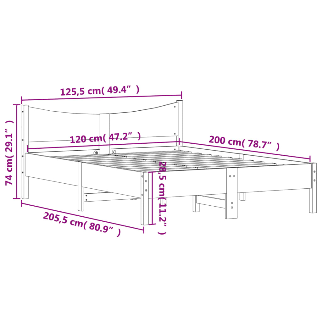 vidaXL Massivholzbett ohne Matratze Wachsbraun 120x200 cm Kiefernholz