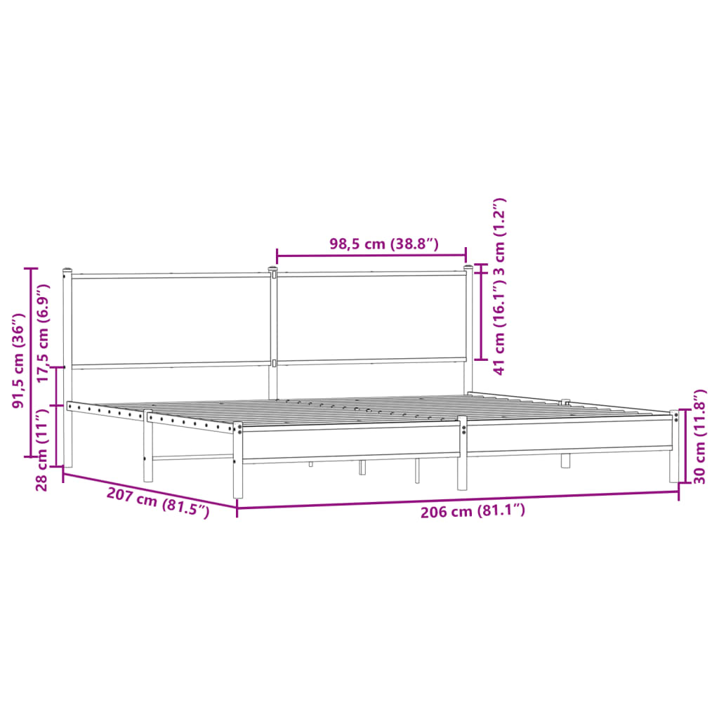 vidaXL Metallbett ohne Matratze Braun Eichen-Optik 200x200 cm