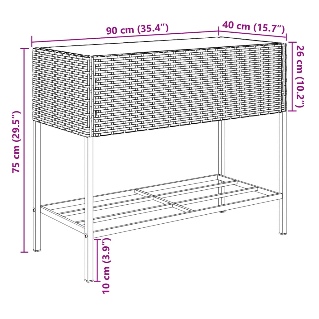 vidaXL Hochbeete mit Ablage 2 Stk. Grau 90x40x75 cm Poly Rattan