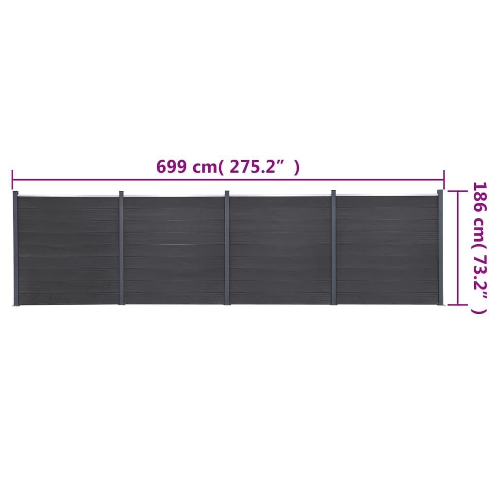 vidaXL Zaunelement-Set Grau 699x186 cm WPC