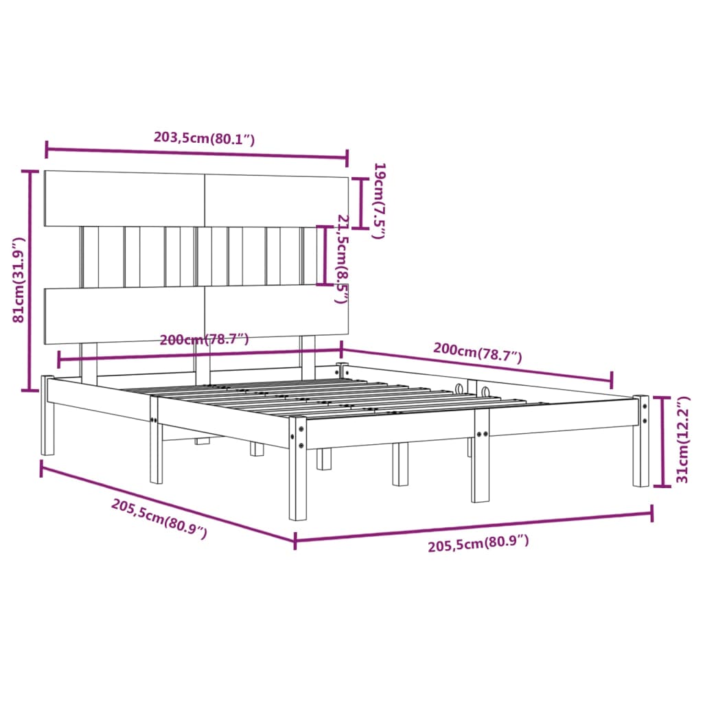 vidaXL Massivholzbett 200x200 cm