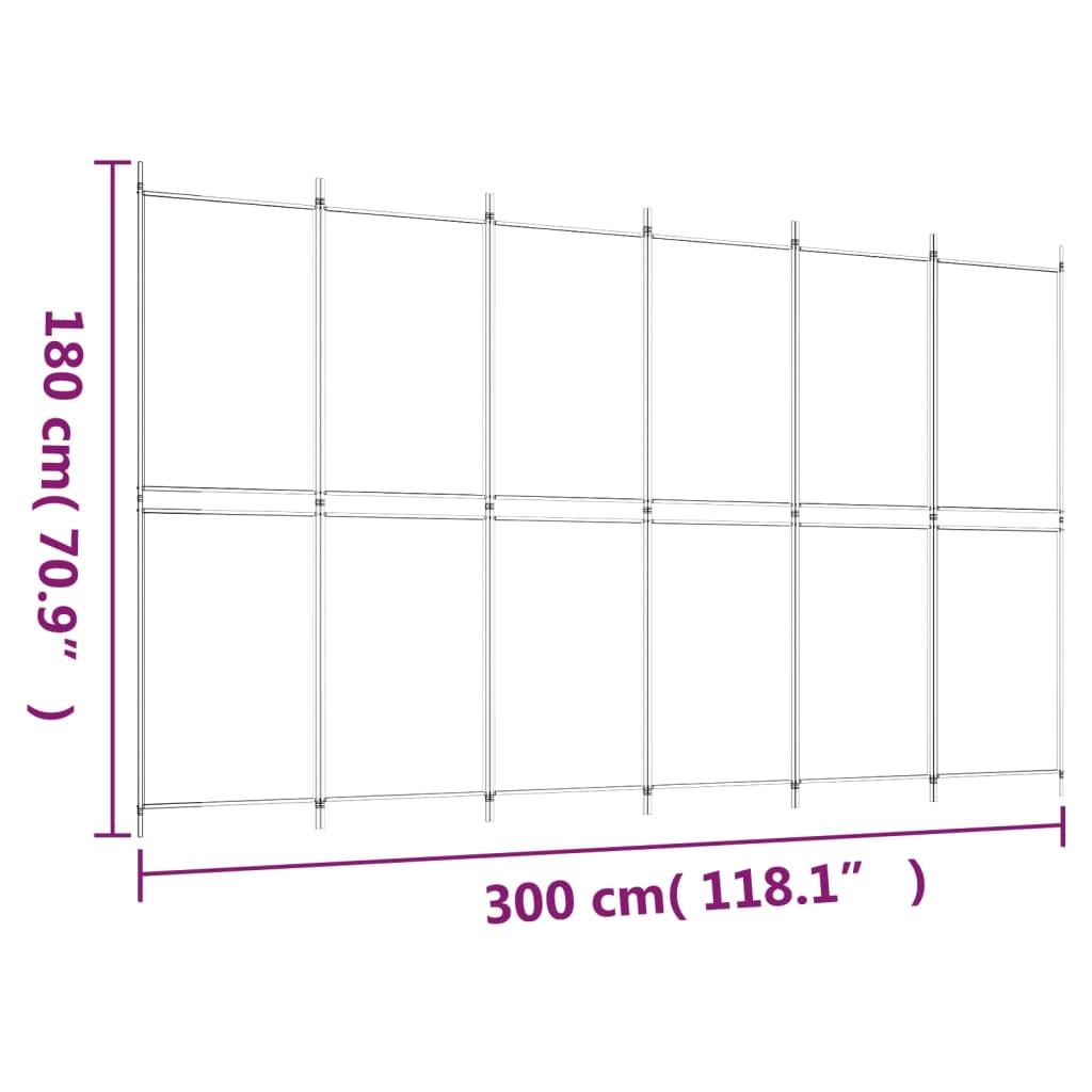 vidaXL 6-tlg. Paravent Weiß 300x180 cm Stoff