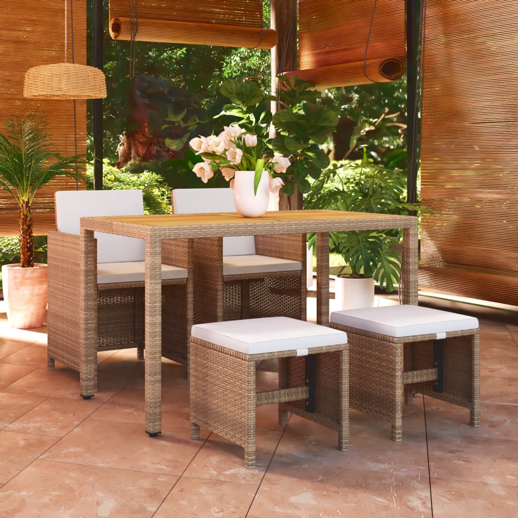 vidaXL 5-tlg. Garten-Essgruppe mit Kissen Poly Rattan Beige