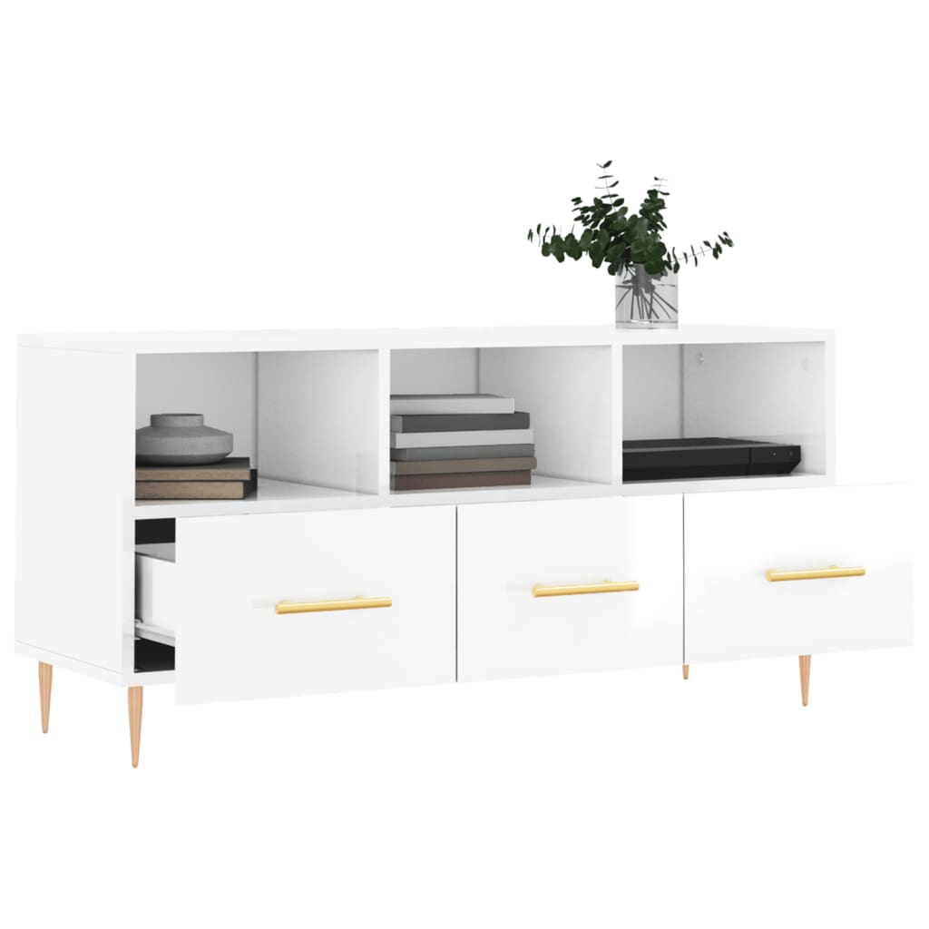 vidaXL TV-Schrank Hochglanz-Weiß 102x36x50 cm Holzwerkstoff