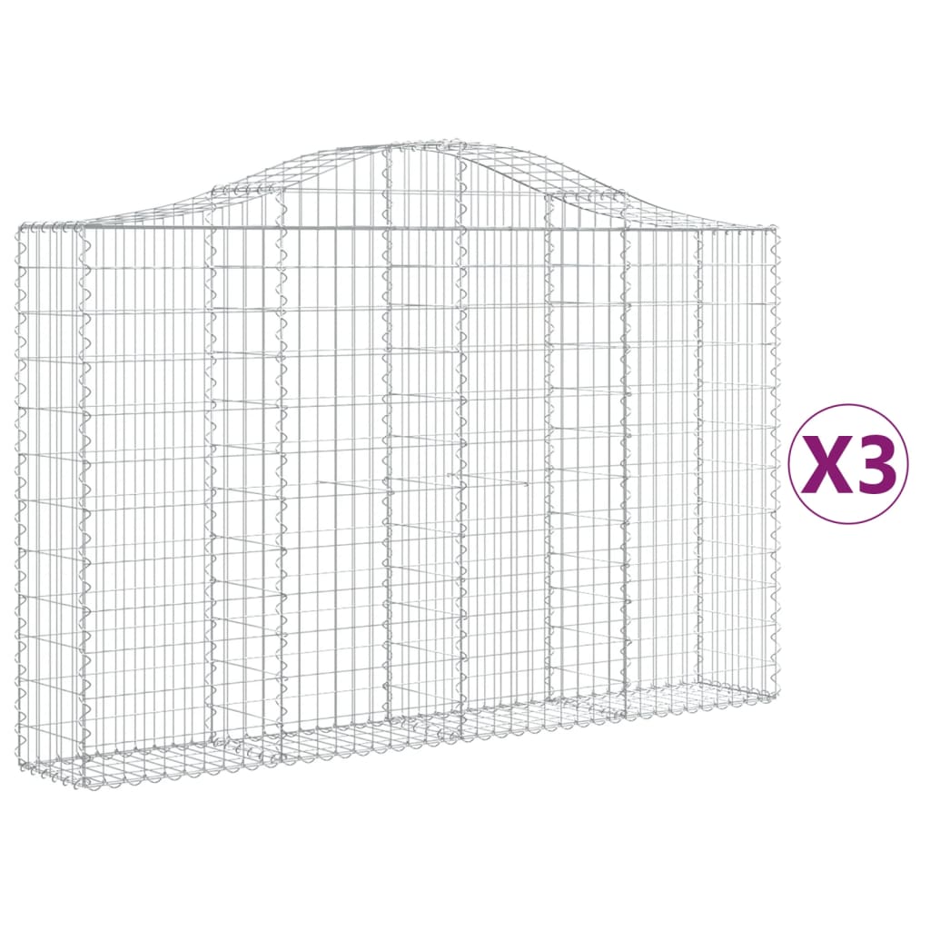 vidaXL Gabionen mit Hochbogen 3 Stk. 200x30x120/140cm Verzinktes Eisen