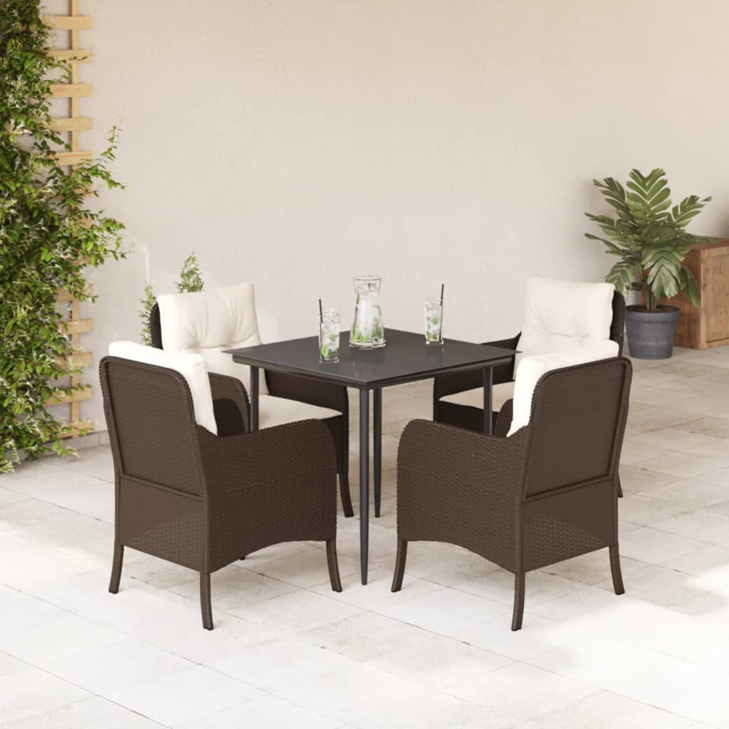 vidaXL 5-tlg. Garten-Essgruppe mit Kissen Braun Poly Rattan