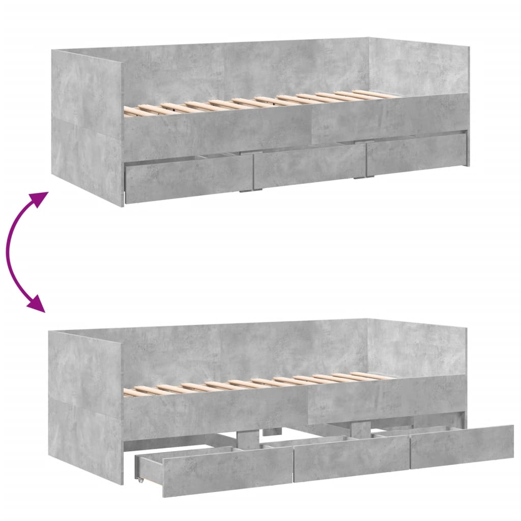 vidaXL Tagesbett mit Schubladen ohne Matratze Betongrau 75x190 cm