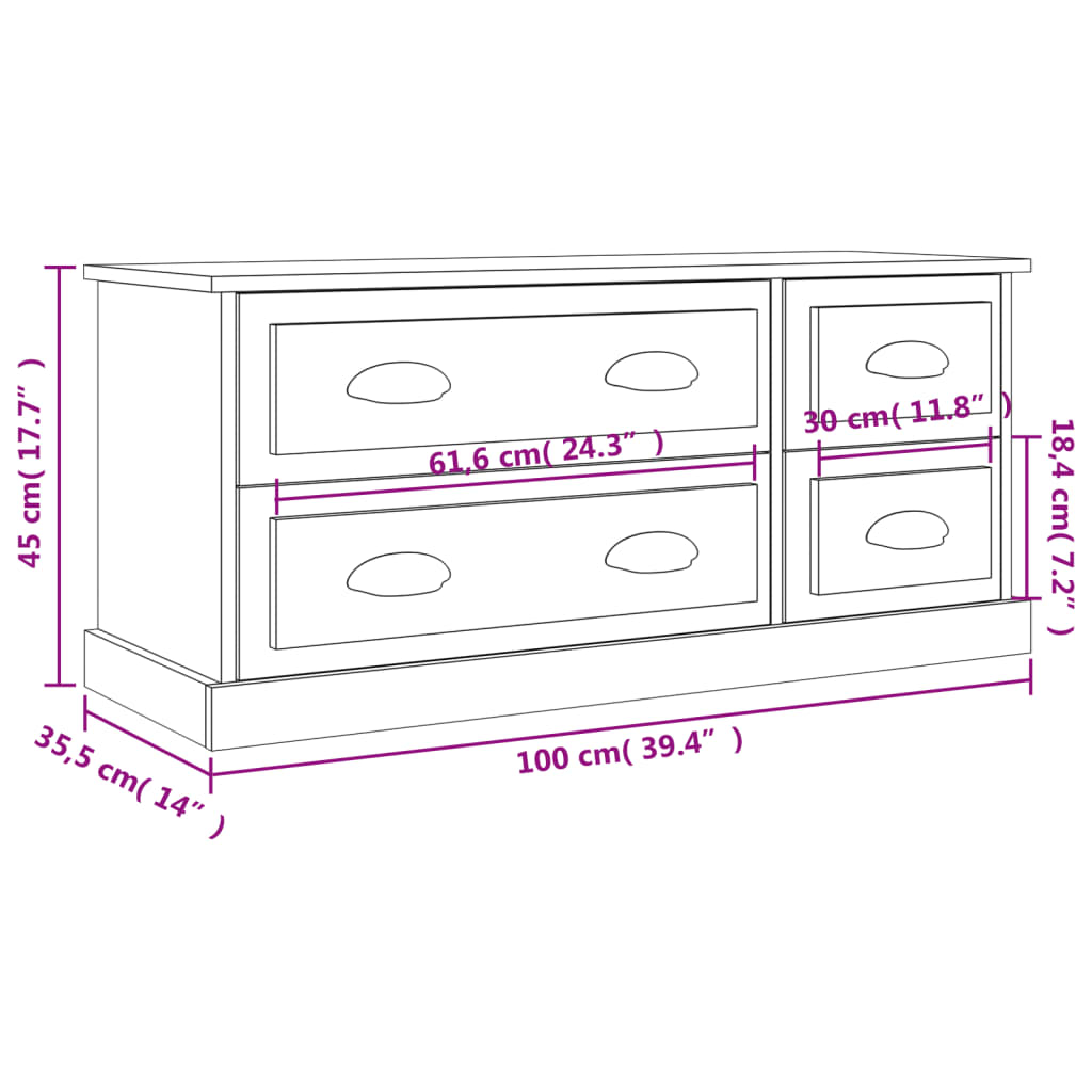 vidaXL TV-Schrank Grau Sonoma 100x35,5x45 cm Holzwerkstoff