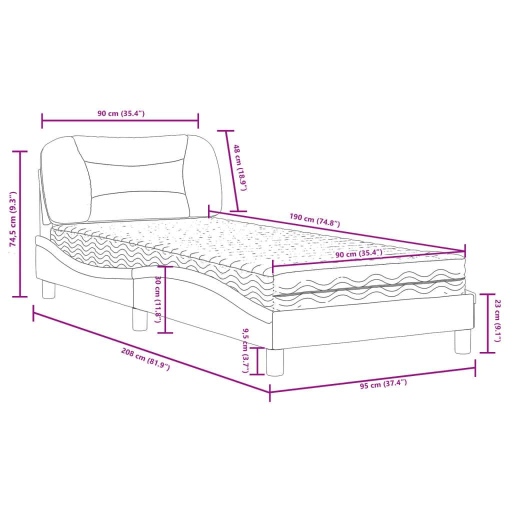 vidaXL Bett mit Matratze Dunkelgrau 90x190 cm Stoff