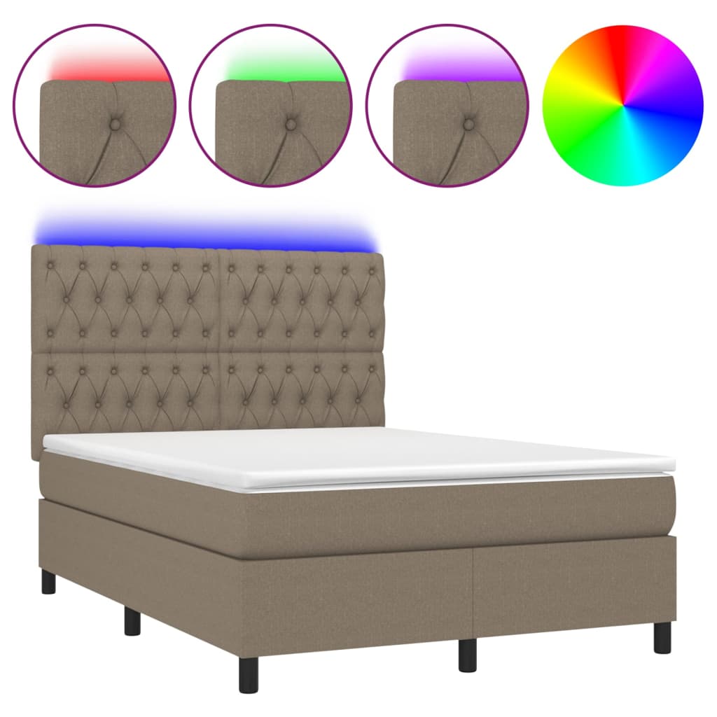 vidaXL Boxspringbett mit Matratze & LED Taupe 140x200 cm Stoff