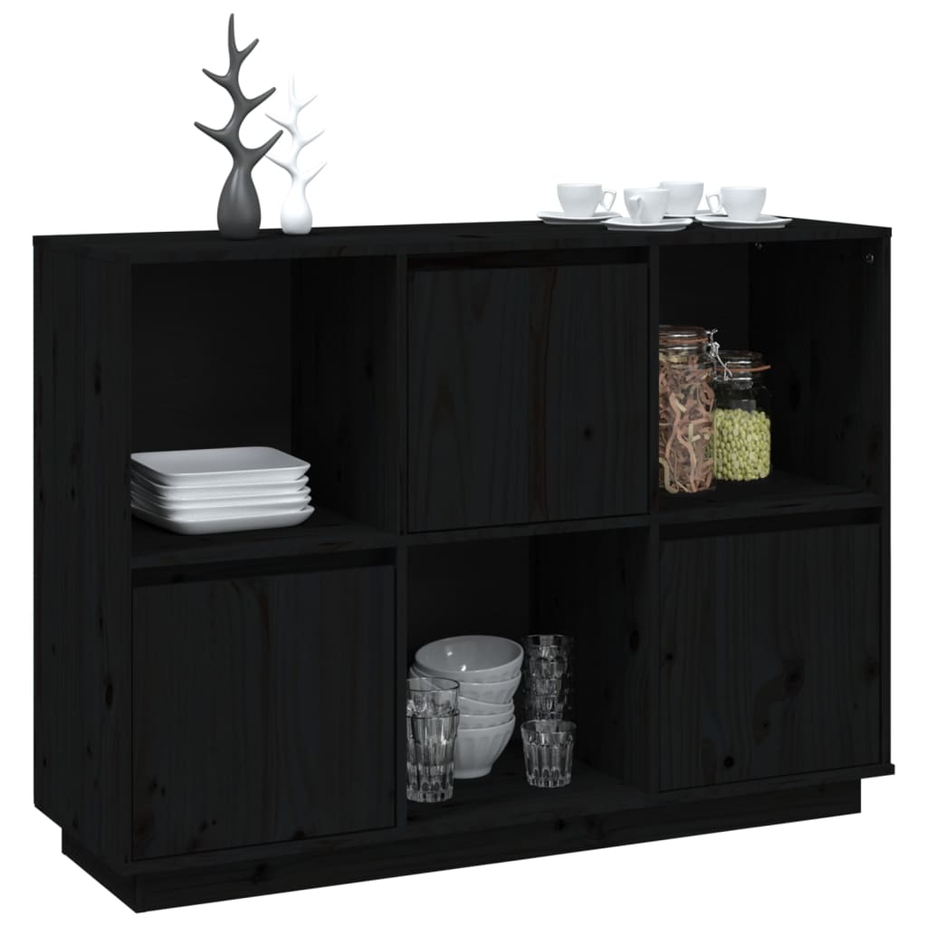 vidaXL Sideboard Schwarz 110,5x35x80 cm Massivholz Kiefer