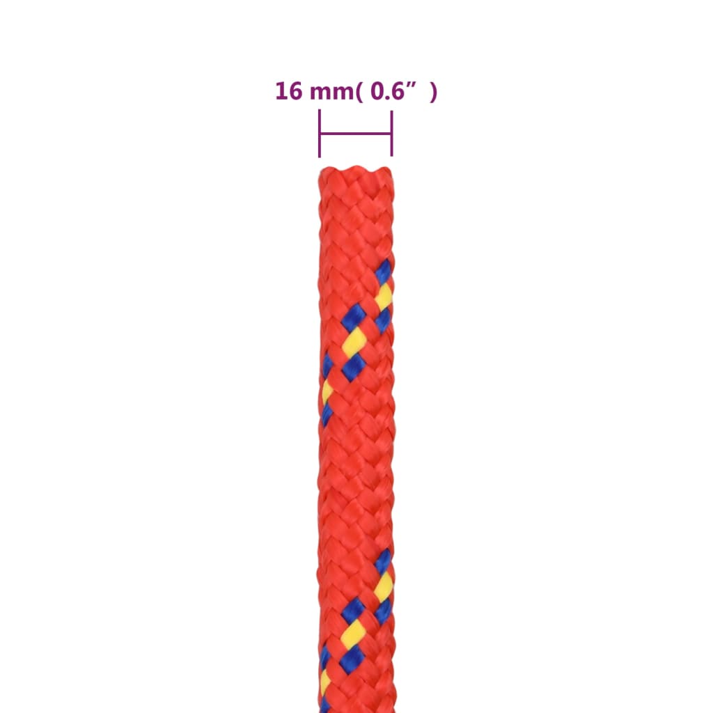 vidaXL Bootsseil Rot 16 mm 100 m Polypropylen