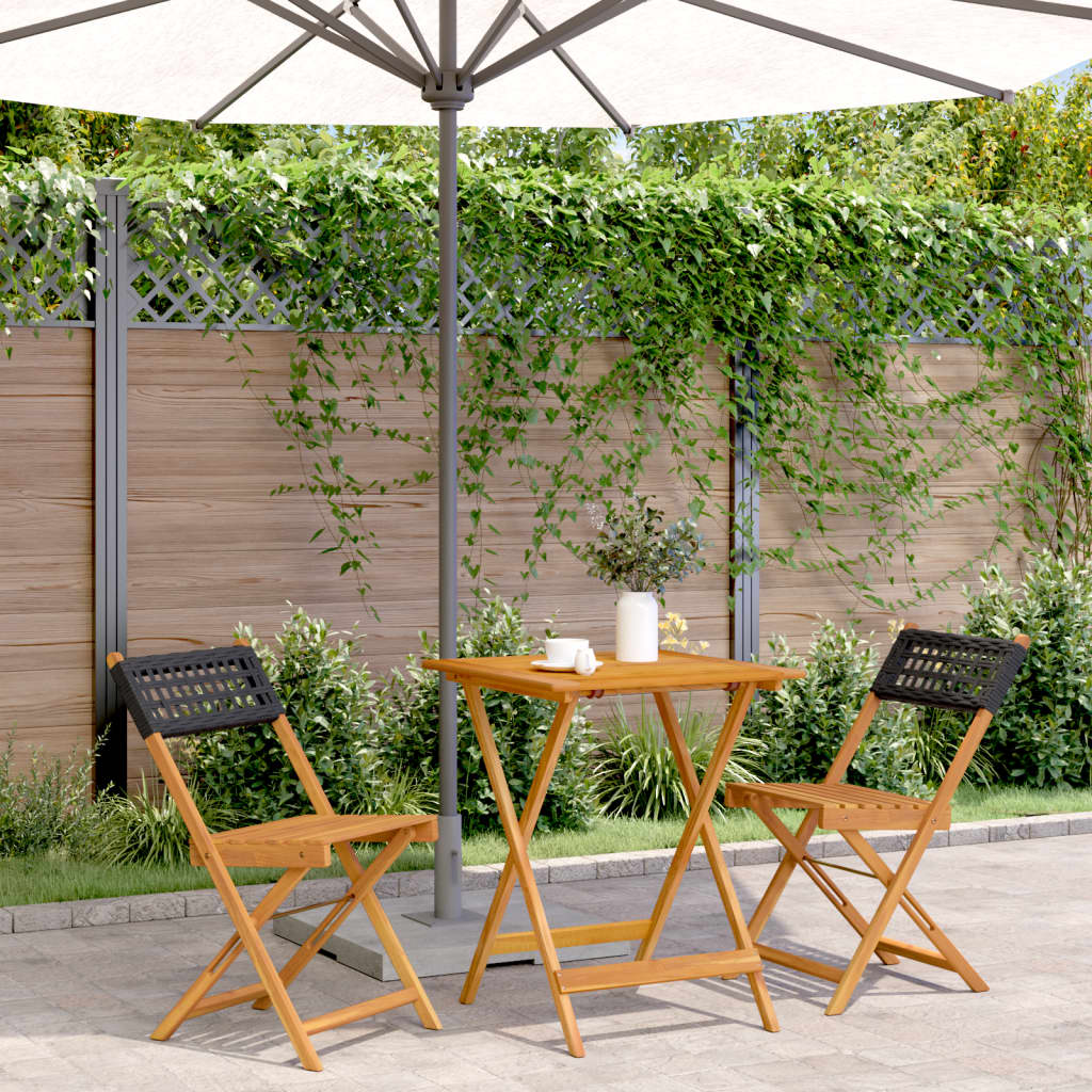 vidaXL 3-tlg. Bistro-Set Schwarz Poly Rattan und Massivholz