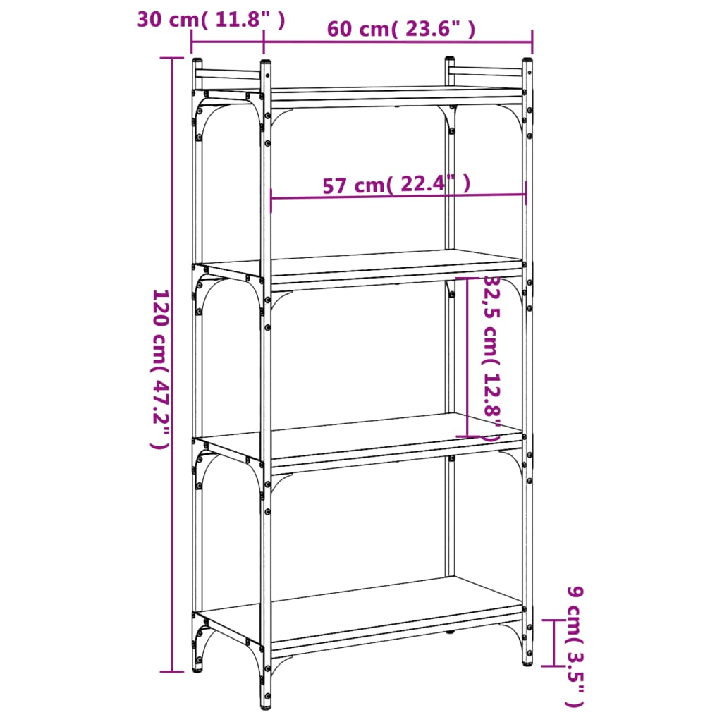 vidaXL Bücherregal 4 Böden Braun Eiche-Optik 60x30x120cm Holzwerkstoff