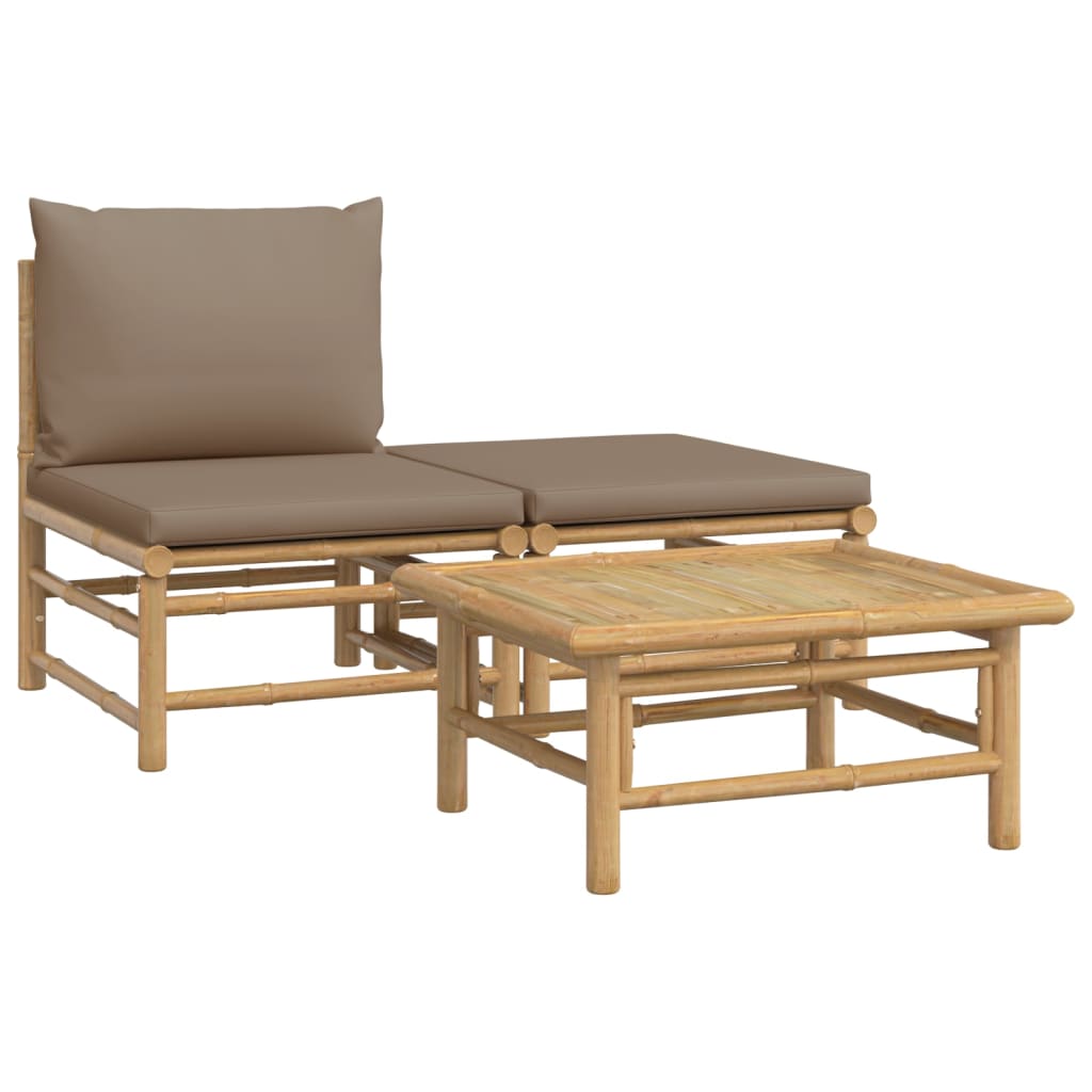 vidaXL 3-tlg. Garten-Lounge-Set mit Taupe Kissen Bambus