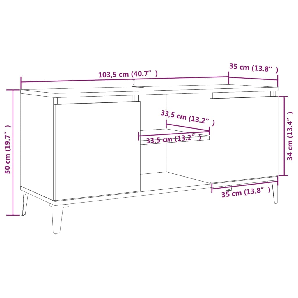 vidaXL TV-Schrank mit Metallbeinen Braun Eichen-Optik 103,5x35x50 cm