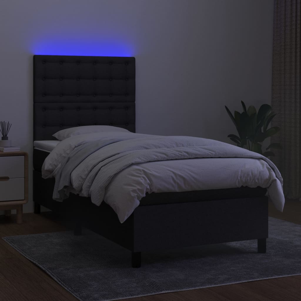 vidaXL Boxspringbett mit Matratze & LED Schwarz 90x200 cm Stoff