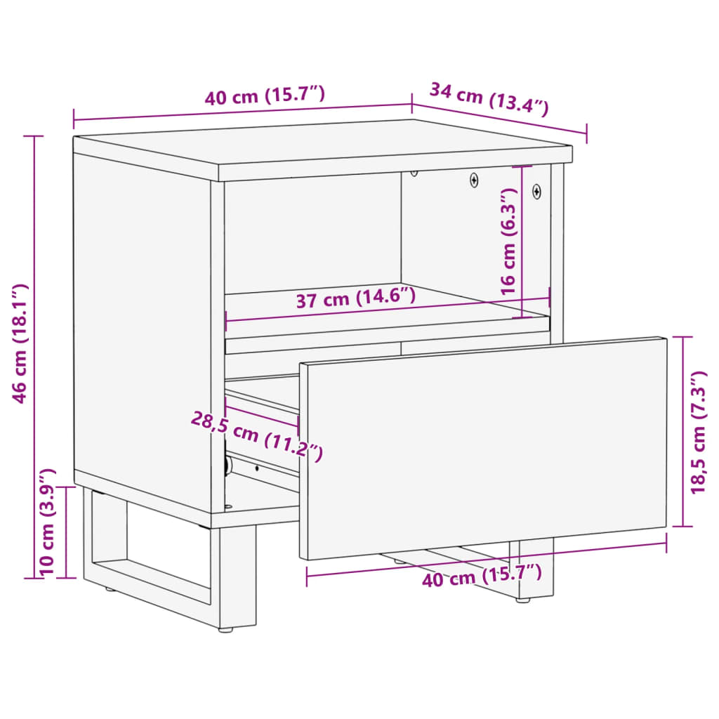 vidaXL Nachttisch 40x34x46 cm Massivholz Mango