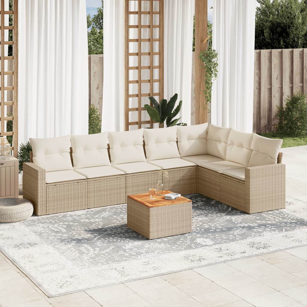 vidaXL 8-tlg. Garten-Sofagarnitur mit Kissen Beige Poly Rattan